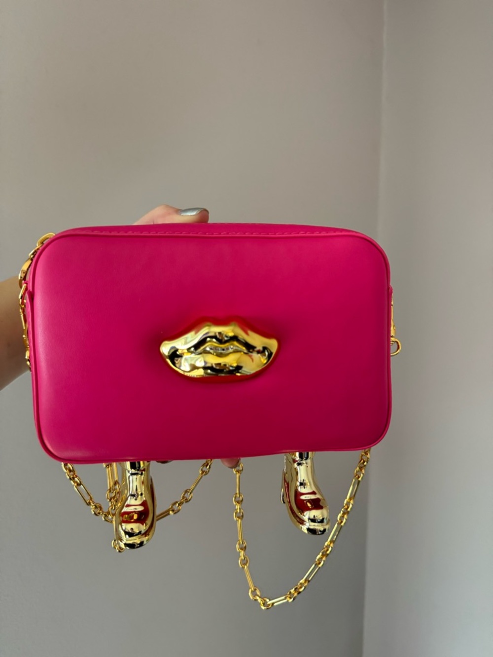 Charles & Keith - Pink bag with gold lips and boots